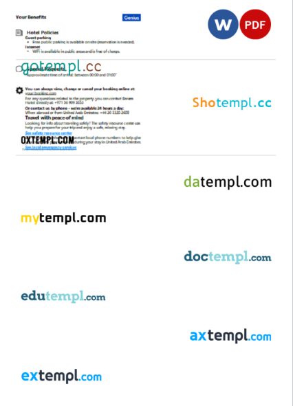 editable template, United Arab Emirates hotel booking confirmation Word and PDF template, 2 pages - Image 2