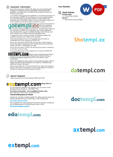editable template, Chile hotel booking confirmation Word and PDF template, 2 pages - Image 2