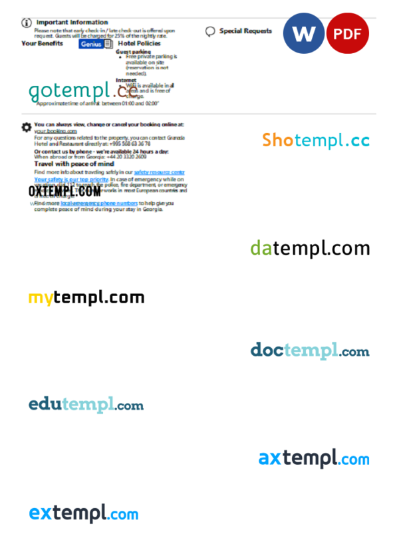 editable template, Georgia hotel booking confirmation Word and PDF template, 2 pages - Image 2