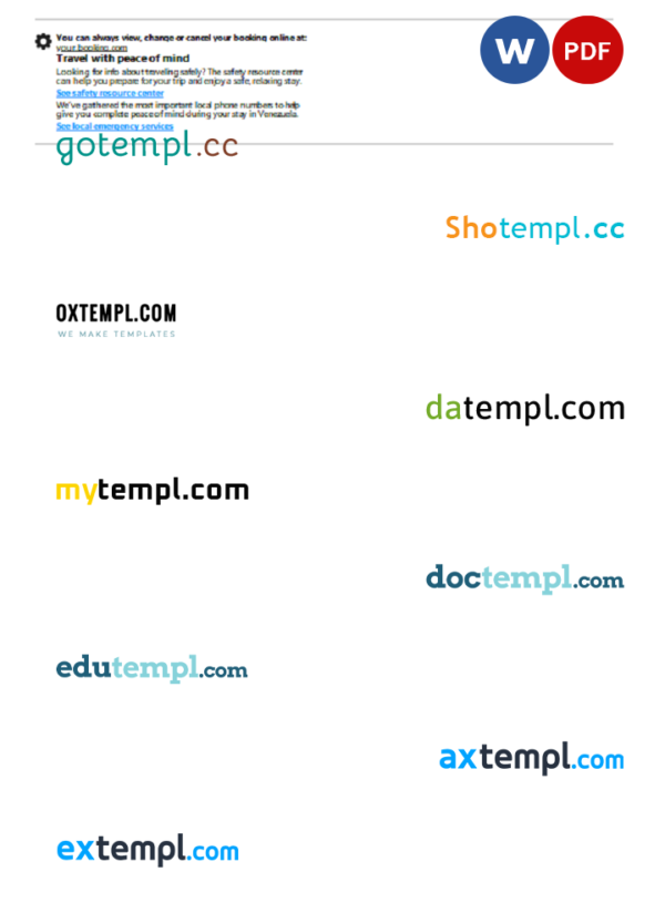 editable template, Grenada hotel booking confirmation Word and PDF template, 2 pages - Image 2