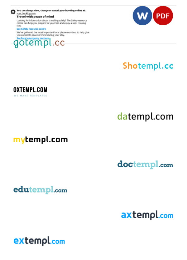editable template, Luxembourg hotel booking confirmation Word and PDF template, 2 pages - Image 2