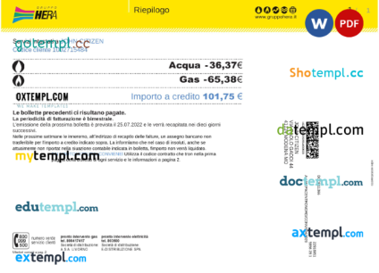 editable template, Italy Gruppo Hera utility bill, Word and PDF template