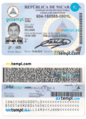 Nicaragua identity card PSD template, with fonts