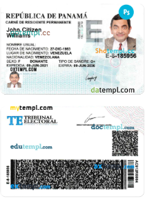 editable template, Panama residence permit PSD template, with fonts