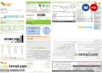 editable template, Pakistan KE Electricity bill template in Word and PDF format, 2 pages
