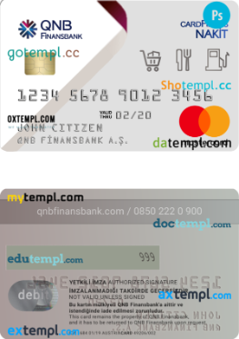 editable template, Turkey QNB Finansbank PSD credit card template, completely editable