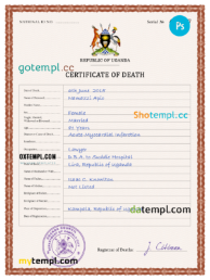 Uganda vital record death certificate PSD template, fully editable