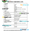 editable template, Thailand death certificate Word and PDF template, completely editable