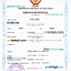 editable template, Democratic Republic of the Congo vital record birth certificate PSD template
