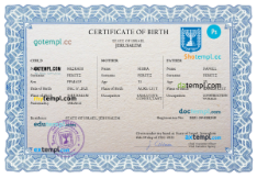 editable template, Israel vital record birth certificate PSD template, completely editable