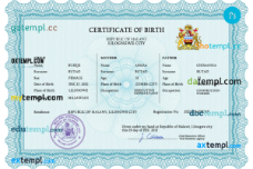 editable template, Malawi vital record birth certificate PSD template