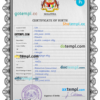 editable template, Malaysia vital record birth certificate PSD template, fully editable