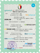editable template, Malta vital record birth certificate PSD template