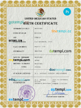 editable template, Mexico vital record birth certificate PSD template, fully editable