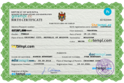 editable template, Moldova vital record birth certificate PSD template