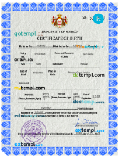 editable template, Monaco vital record birth certificate PSD template, fully editable