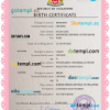 editable template, Singapore vital record birth certificate PSD template