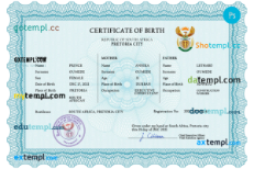 editable template, South Africa birth certificate PSD template, completely editable