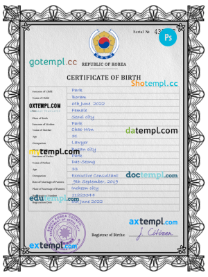 editable template, South Korea birth certificate PSD template, completely editable