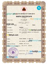 editable template, Timor-Leste vital record birth certificate PSD template