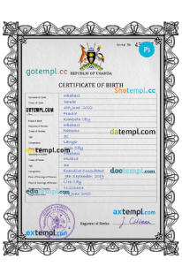 editable template, Uganda birth certificate PSD template, completely editable