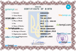 editable template, Ukraine vital record birth certificate PSD template, fully editable