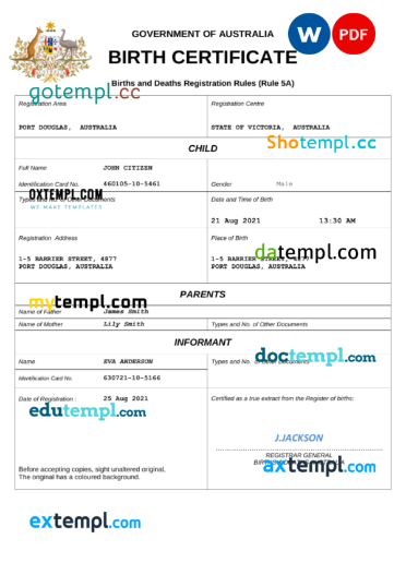 editable template, Austria vital record birth certificate Word and PDF template