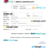 editable template, Bahrain vital record birth certificate Word and PDF template