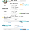 editable template, Belarus vital record birth certificate Word and PDF template, completely editable
