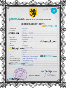 editable template, # trident universal birth certificate PSD template, fully editable