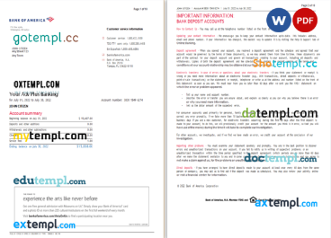 editable template, USA Bank of America bank statement Word and PDF template (10 pages), version 5