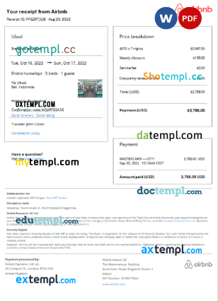 editable template, Indonesia Airbnb booking confirmation Word and PDF template