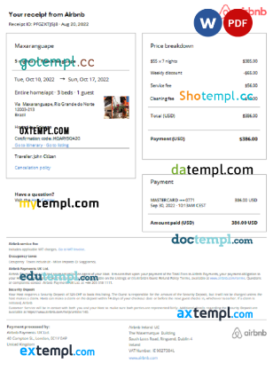 Brazil Airbnb booking confirmation Word and PDF template