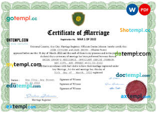 editable template, # fancy universal marriage certificate Word and PDF template, fully editable