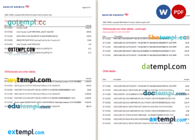 editable template, USA Bank of America bank statement Word and PDF template (10 pages), version 5