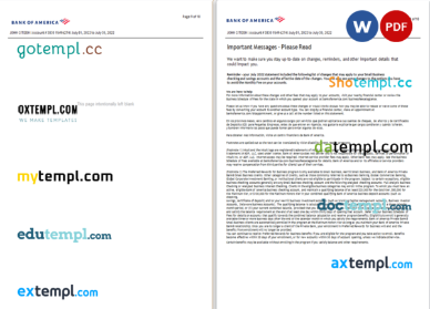 editable template, USA Bank of America bank statement Word and PDF template (10 pages), version 5