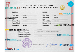 editable template, Afghanistan marriage certificate PSD template, fully editable