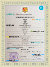 Andorra marriage certificate PSD template, completely editable