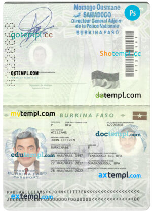 Burkina Faso passport template in PSD format, fully editable (2008 - 2018)