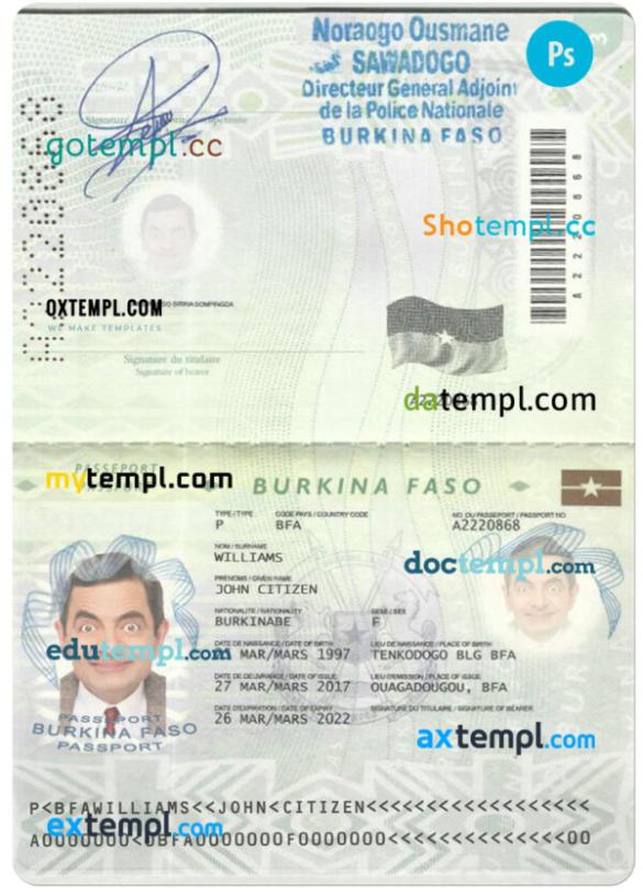 editable template, Burkina Faso passport template in PSD format, fully editable (2008 - 2018)