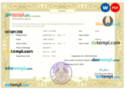 editable template, Belarus marriage certificate Word and PDF template, fully editable