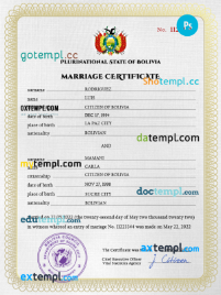 editable template, Bolivia marriage certificate PSD template, fully editable