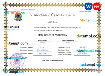 editable template, Brazil marriage certificate Word and PDF template, fully editable