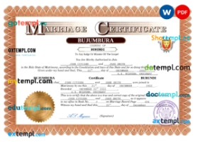 editable template, Burundi marriage certificate Word and PDF template, completely editable