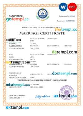 editable template, Cabo Verde marriage certificate Word and PDF template, completely editable