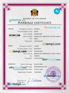 editable template, Congo, Republic of the marriage certificate PSD template, completely editable