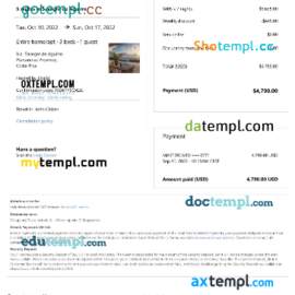 editable template, Costa Rica Airbnb booking confirmation Word and PDF template