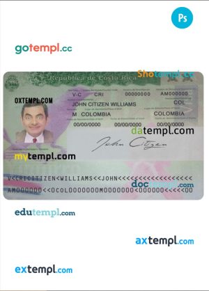 editable template, Costa Rica visa PSD template, completely editable, with fonts