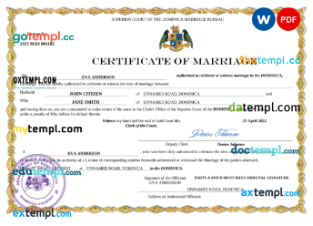 editable template, Dominica marriage certificate Word and PDF template, completely editable