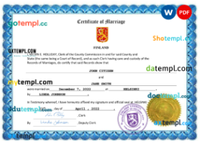 editable template, Finland marriage certificate Word and PDF template, fully editable
